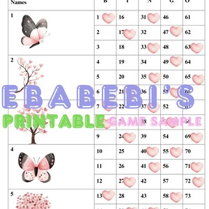 Bingo Blocks -Instant Download -15 Lines Bingo Love at First Sight Valentine&#39;s Love Mother&#39;s Day Pink (mixed, straight)Printable - 75 Ball