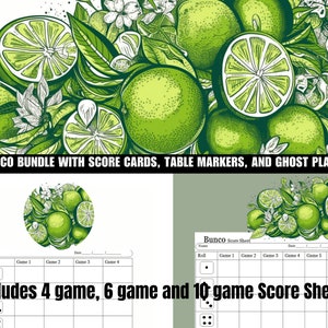 Complete Bunco Family Game Night Set Lime Summer Printable Bunco, Score Cards, Tally Sheet, Table Numbers, Bunco with 10 games Fruit