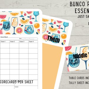 Summer Bunco  cocktail drinking adult women beach Bunko Party Essentials Score Sheets, Table Tents, Small Gatherings Beach Tropical