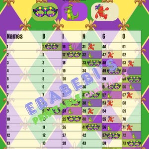 Bingo Boards - Instant Download -15 Lines - SET of Mardi Gras Printable Bingo Boards - Straight  75 Ball