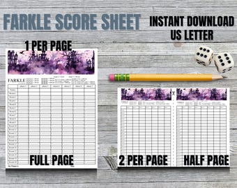 Farkle Score Sheet Printable – Cute Dice Game Scorecard for Family Game Night Halloween Party – PDF Instant Download Farkle Sheet –