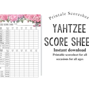 Yahtzee Score Card Sheet Rose Dice Game Score Sheet Printable – Neutral 5 Dice Scorecard Parties & Holidays Instant Download Refill Sheets