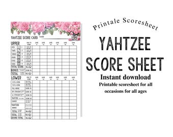 Yahtzee Score Card Sheet Rose Dice Game Score Sheet Printable – Neutral 5 Dice Scorecard Parties & Holidays Instant Download Refill Sheets