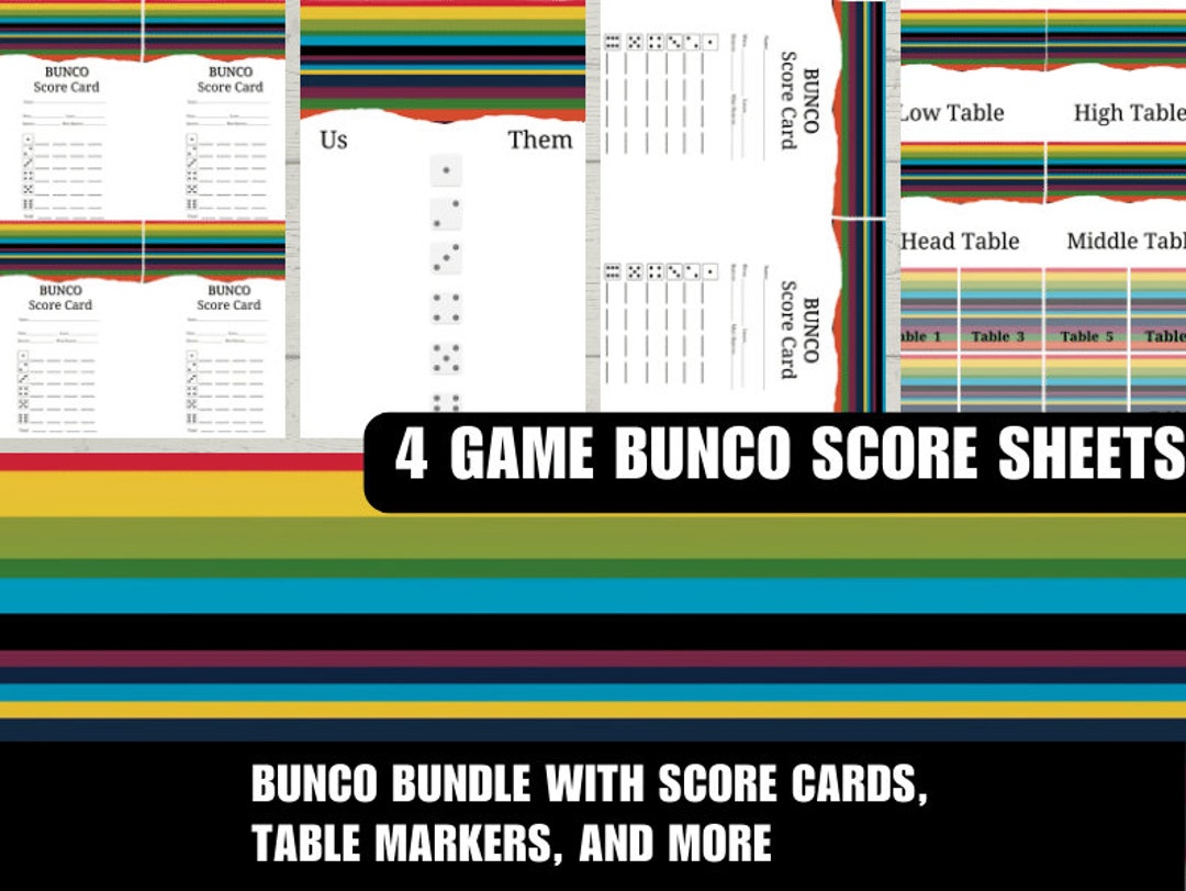 Generic Complete 4 Game Bunco Score Sheets Cards and Party Bundle ...