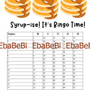 Bingo Boards - Instant Download -Bingo Cards 18 Line Bingo 90 Balls -- Custom Board Game Printable Straight Mixed Breakfast Pancakes Joke
