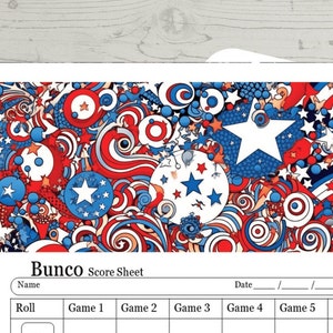 Fourth of Julll hell USA Amerika Mini Bunco druckbares Spiel Stern blau rot weiß - perfekt für kleinen Partyspaß
