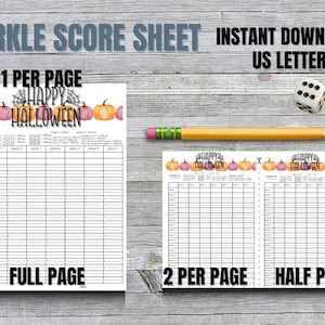 Farkle Score Sheet Printable – Cute Dice Game Scorecard for Family Game Night Halloween Pumpkin Party – PDF Instant Download Farkle Sheet –