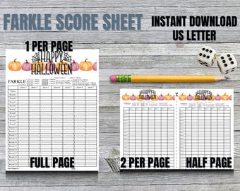 Farkle Score Sheet Printable – Cute Dice Game Scorecard for Family Game Night Halloween Pumpkin Party – PDF Instant Download Farkle Sheet –