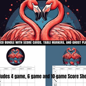 Flamingo Love  Valentine’s Day Bunco Printable Game Set -Bunco Party Essentials  Score Sheets, Table Tents, and More for Small Gatherings