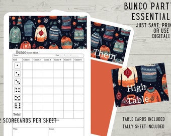 Ugly Christmas Sweaters Mini Bunco Printable Game Set - Perfect for Small Party Fun