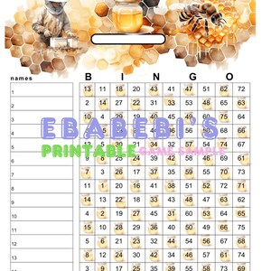 Double Action Bingo Board  1 - 75 Balls, 15 player bingo board , 2 Mixed Nature Bee Beekeeping Honey Cartoon Bingo Party Nature Honeycomb