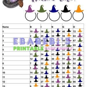 1 - 75 Balls Printable Bingo Game,15 player bingo board, 1 Mixed and Straight Bingo for Party Adults Cute Funny PNG Halloween
