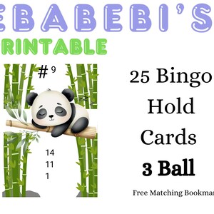 Bingo Hold Cards With Master and Call Sheet 1-25 Player Holds 3 Ball Bingo Bamboo Panda Sleeping Green Tropical Summer