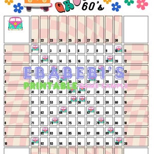 Groovy 60&#39;s Hippie 40 Players Printable Bingo Boards - Straight Mixed 100 Ball 40 Line Grid Instant Download