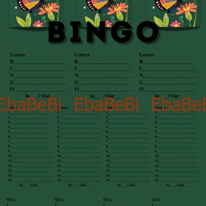 15 Line Bingo Letter Bingo Notebook Page | With 8 Printable Adult Games Space for In Out Butterfly Abstract Green Dark