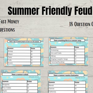 Printable Summer Themed Feud Style Trivia Game for Ultimate Game Night Party Friendly Family Feud Game Beach Party
