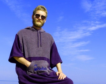Handmade Cotton Terry Surf Poncho: Beach Cover-Up with Hood & Pocket