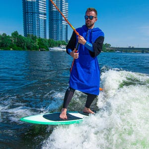 Surf Towel,  Men Robe, Changing Robe, Blue and Black Surf Poncho, ,Swim Coat