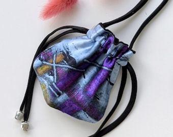 Handmade Purple Silk Amulet Bag Necklace -  Crystal Carrier and Other Small Treasures