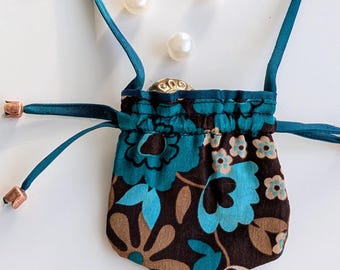 Floral  Crystal Pouch Necklace -Miniature Silk Medicine Bag with Elegant Design