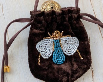Crystal Carrier Pouch Necklace - Bohemian  Velvet  Amulet Bag, Healing Medicine Pouch