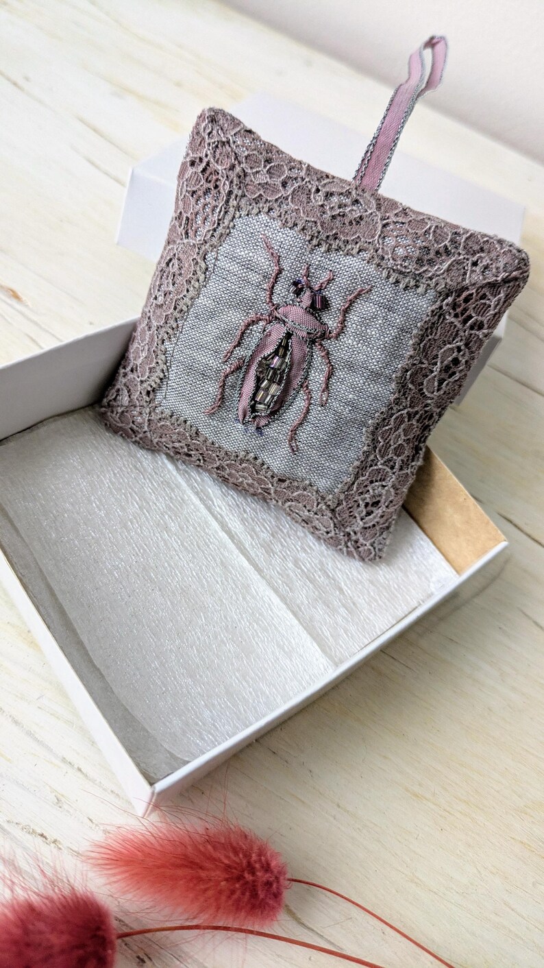 Shabby Chic Lavender Sachet With Embroidered Beetle - Botanical ...