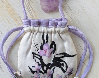 Purple Floral Pouch Necklace -Miniature Silk Medicine Bag with Elegant Design