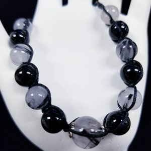Rutilated Quartz & Obsidian Bracelet