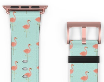 Apple Watch Band | Apple Watch | Apple Watch Bands | Flamingo Print | Leather Watch Band | Flamingo Gifts | Iwatch Band | Flamingo Pattern