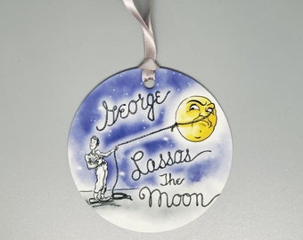 George Lassos The Moon Watercolor Illustration on a  3.5" Two-Sided Flat Metal Ornament (Personalization Option)