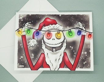 Christmas Jack Inspired Original Illustration Blank Holiday Greeting Card