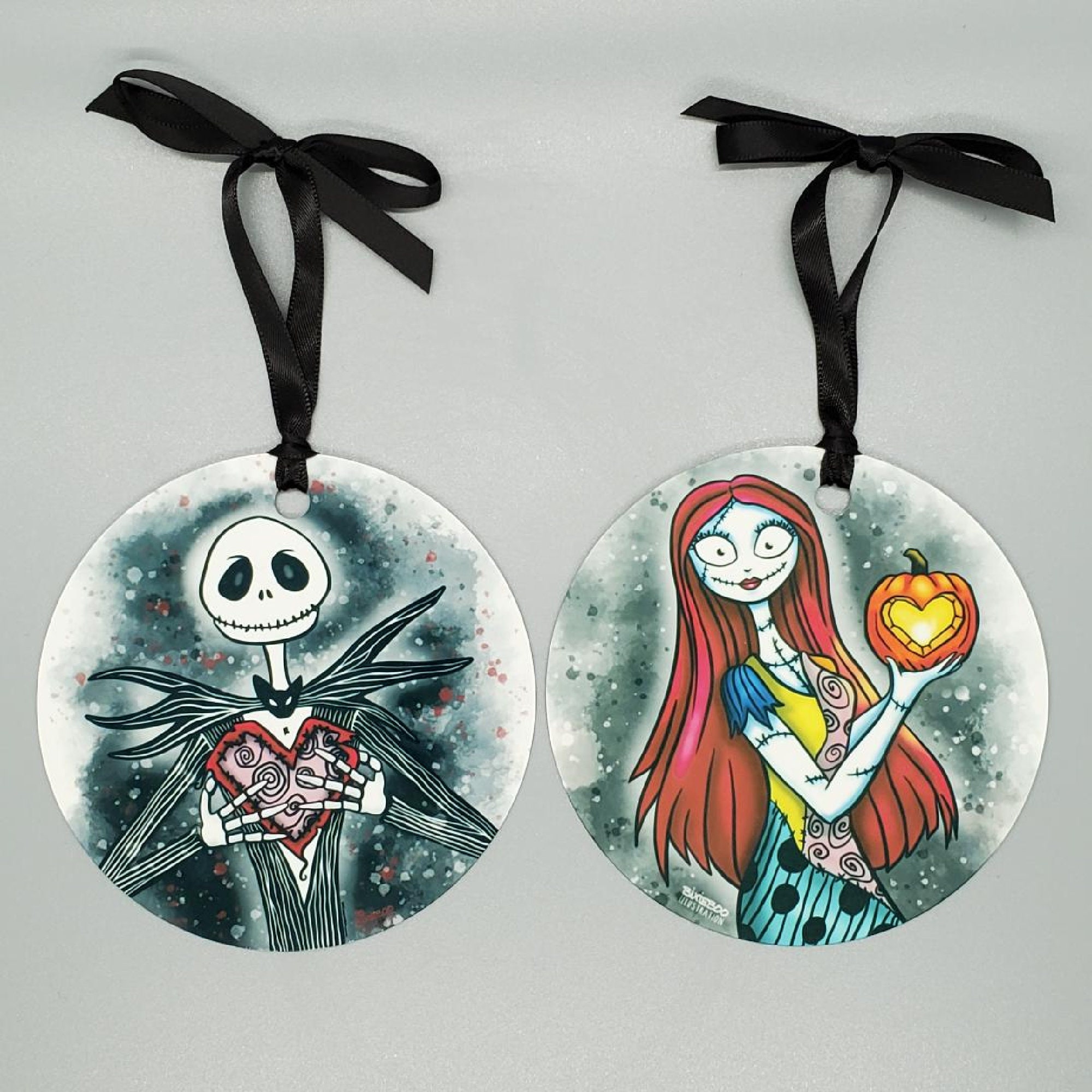 Jack and Sally Inspired Original Illustration 3.5" Two-Sided Fla…