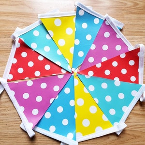 Polka Dot Oil cloth/PVC Bunting - indoor/outdoor Bunting - wipe clean SINGLE SIDED Waterproof Bunting/ Garden Bunting/reusable