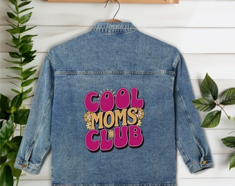 Cool Moms Club Groovy chaqueta de mezclilla para mujer, chaqueta de mezclilla estilo novio de gran tamaño, chaqueta salvavidas de mamá de moda, día de las madres, era de mamá, regalo de mamá