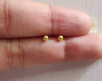 2.5mm Tiny Dot Stud Earring, 14k Gold Plated Sterling Silver, Tiny Dainty Dot Ball Stud Earrings, Silver Ball, Tiny Studs, Cartilage Earring