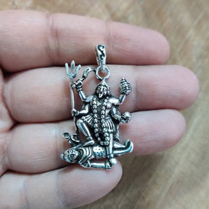 Kali pendant, Kali on Shiva pendant, Sterling Silver, Kali Shiva Pendant, Trident Pendant, Sword, Shiva Pendant, 925, Kali with Skull Mala