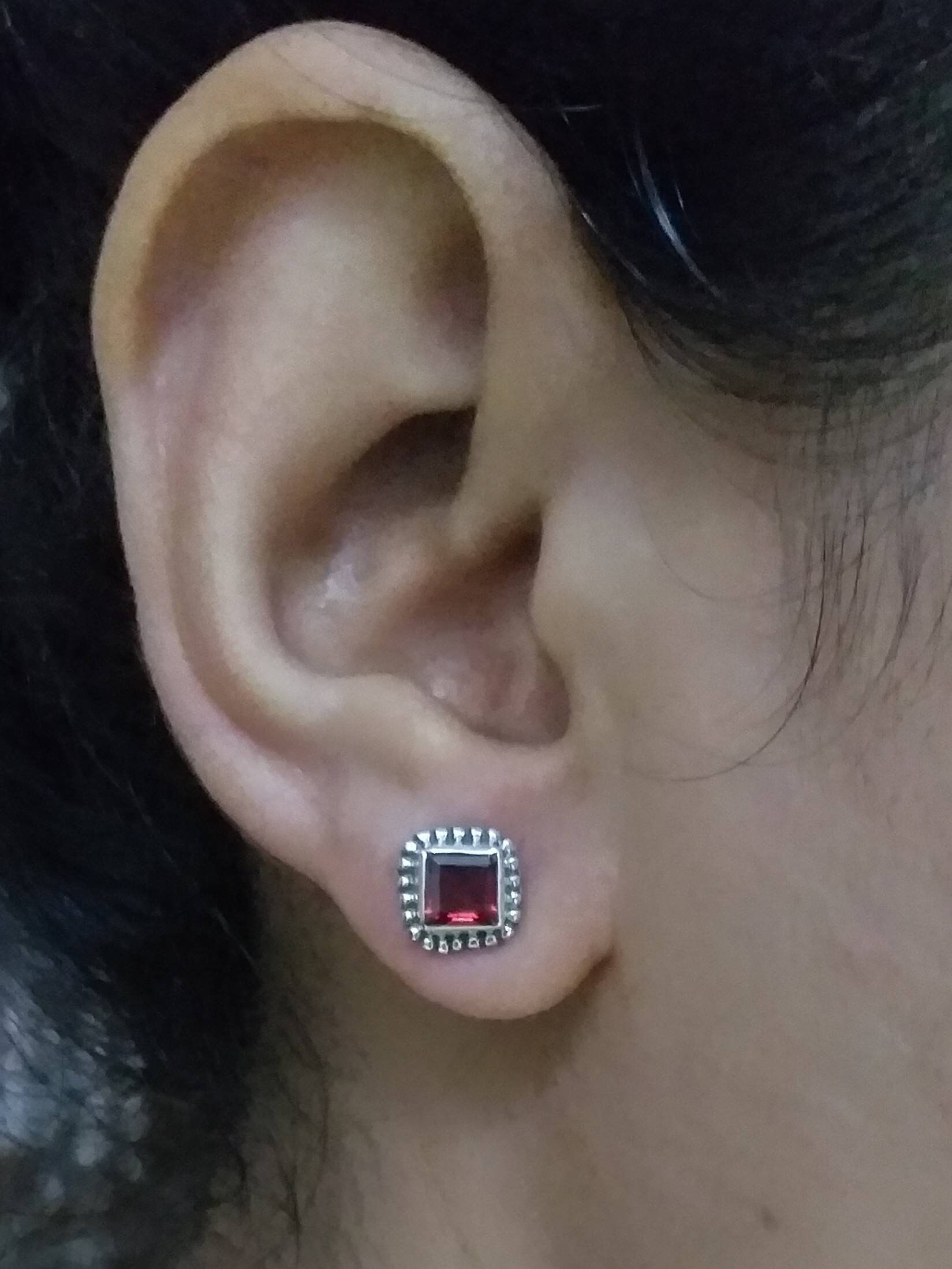 Orecchini Pendenti Granato Rosso Naturale Argento 925 - Fatti A Mano UK