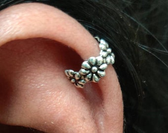 Florale Ohrmanschette, Ohrring, Ohrring ohne Piercing, Fake Conch Hoop, Sterling Silber Earcuff, nicht durchbohrte Ohrmanschette, Boho Ear Cuff, Strand Schmuck