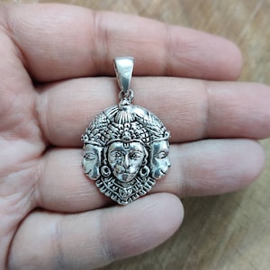 Trimukhi Hanuman pendant, Sterling Silver, Hanuman Pendant, Rama Devotee, 925, Vanara, Spiritual Pendant, Hindu God