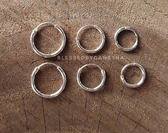 Sterling Silver Hoop Earrings, Minimalist Hoops, Inner Dia 6mm 8mm 10mm Hoops, Silver Hoop Earrings, Cartilage Earrings, Helix, Nickel Free