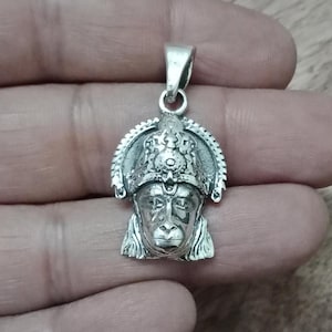 Hanuman pendant, Sterling Silver, Hanuman Wearing Crown Pendant, Rama Devotee, 925, Vanara God, Hindu God