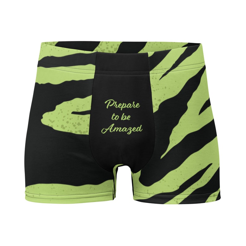 Rocky Satin Tiger Boxer Briefs - Officially Licensed, Black With Tiger Print, 7.25" Inseam, Poly/Spandex
