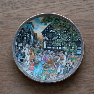 Royal Worcester Fine Bone China Plate, Market Days by Sue Scallard, Greengrocer, Vintage Decorative wall plates, Cottage wall decor,