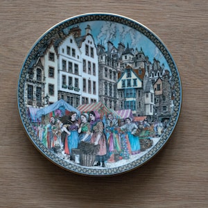 Royal Worcester Fine Bone China Plate, Market Days by Sue Scallard, Cloth Seller, Vintage Decorative wall plates, Cottage wall decor