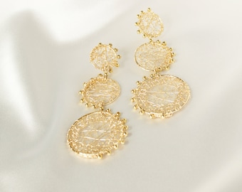 Lightweight Handmade Earrings / Unique hoops  Earrings / Gold plated wire wrapped Elegant Earrings/Gift for her