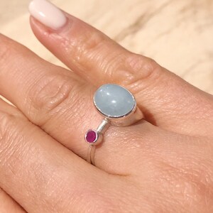 Aquamarine Ring, Ruby Ring, Aquamarine Silver Ring, Modern Ring, Designer Ring, Artistic Ring, Solid Silver Ring, Gemstone, Natural Stone,