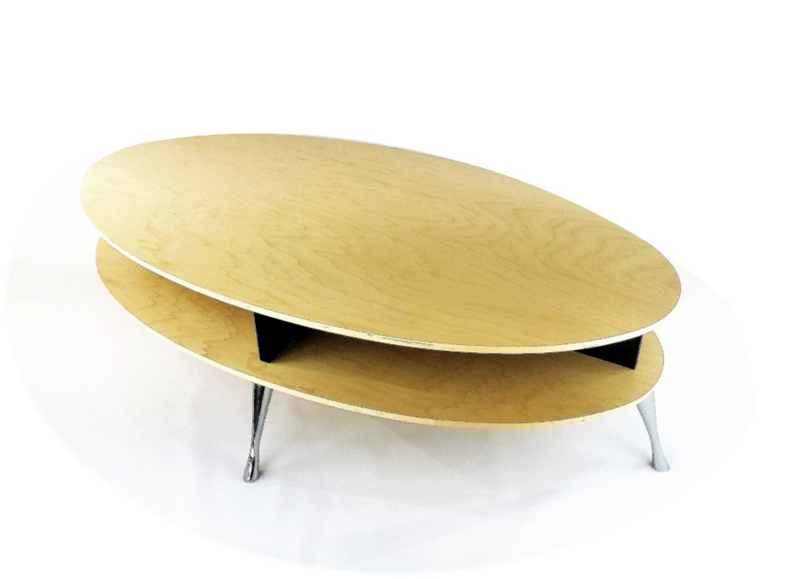 Oval Modern Coffee Table in Natural Maple With Black Accent Etsy