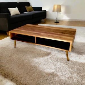 Mid-Century Modern Walnut Coffee Table with Brass Legs