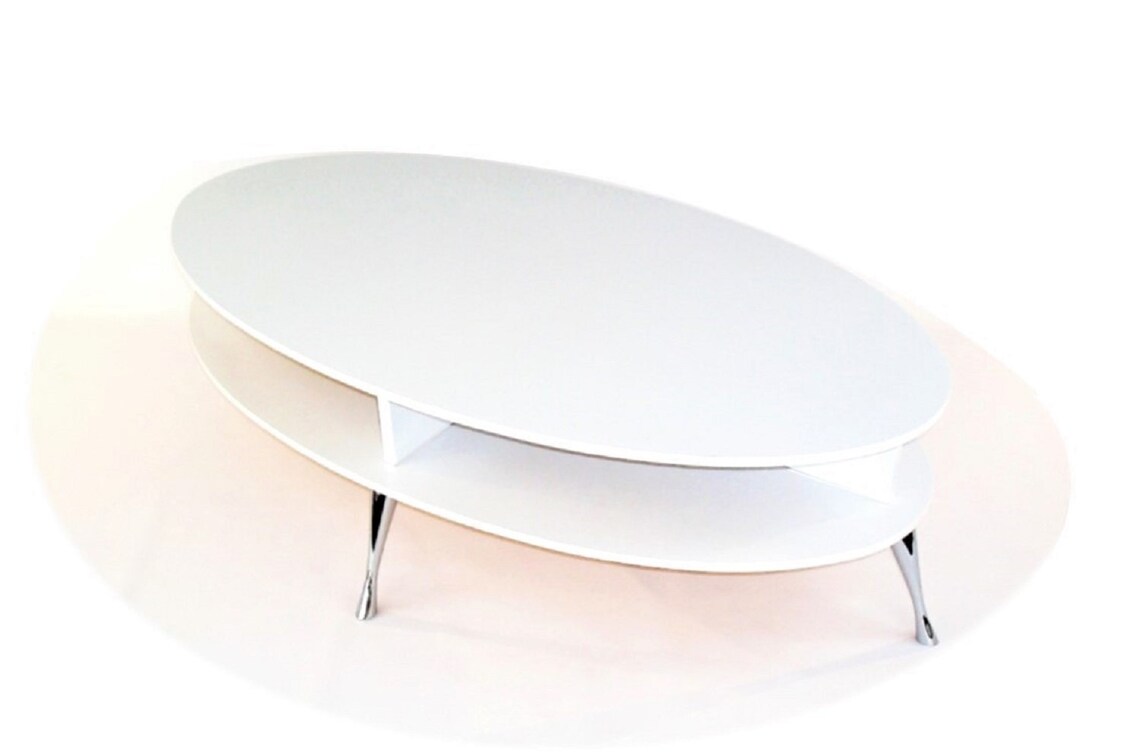 Oval Modern Coffee Table in White With Chrome Legs Etsy