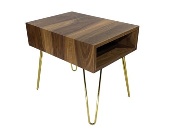 Mid-Century Modern Side Table in Walnut with Hairpin legs